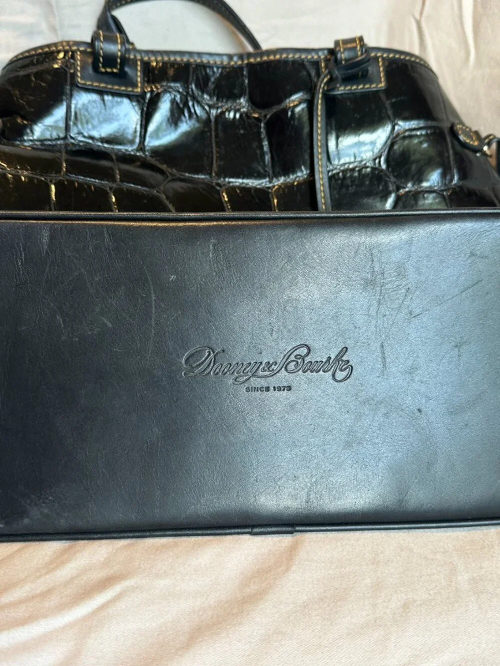 Dooney & Bourke Croco Black Leather Satchel with Coin Purse